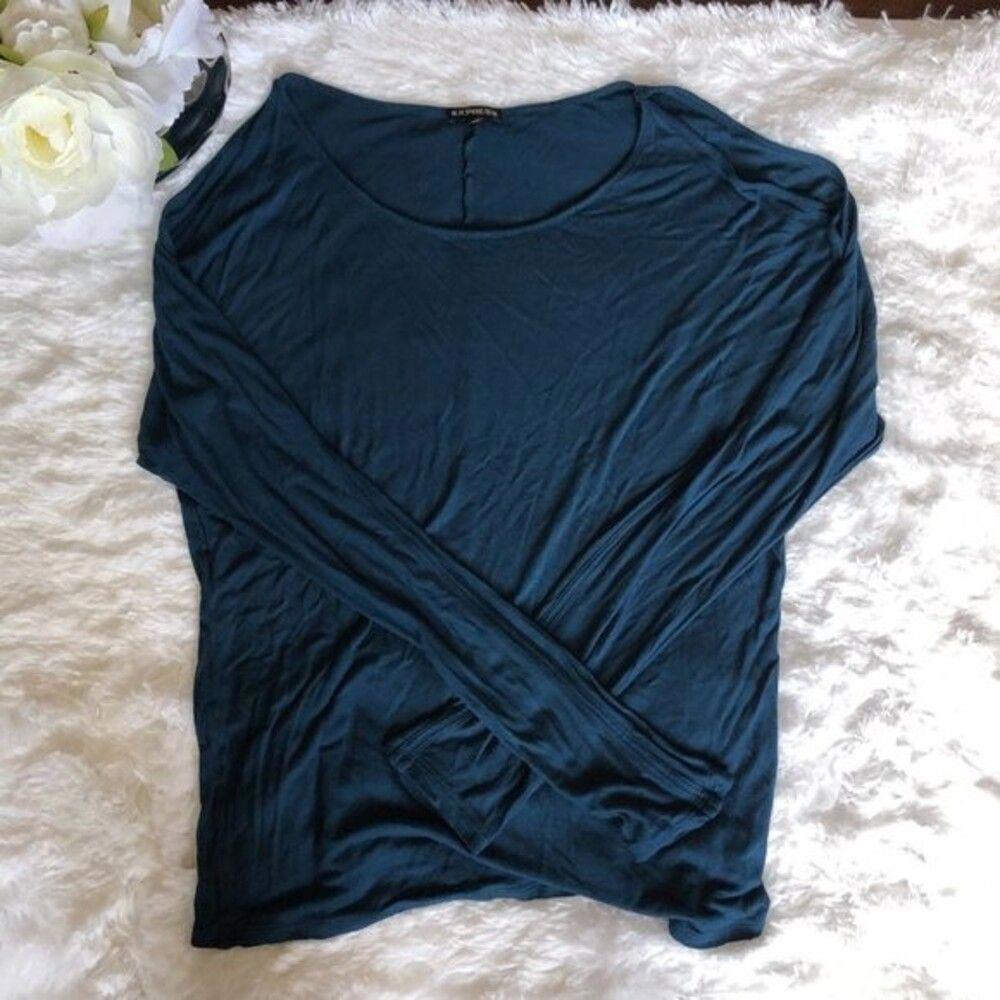 Express Long Sleeve Cold Shoulder Dark Teal Green Top